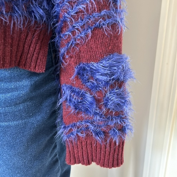 MOTH Chenille Abstract Intarsia Knit Pullover Sweater Maroon Blue Anthro Sz L - Picture 5 of 11